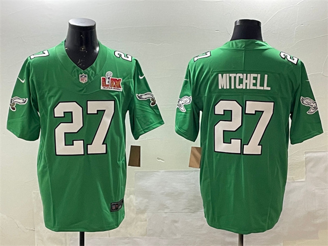 Men's Green Philadelphia Eagles #27 Quinyon Mitchell 2025 Super Bowl LIX Patch F.U.S.E. Throwback Vapor Untouchable Limited Stitched Football Jersey